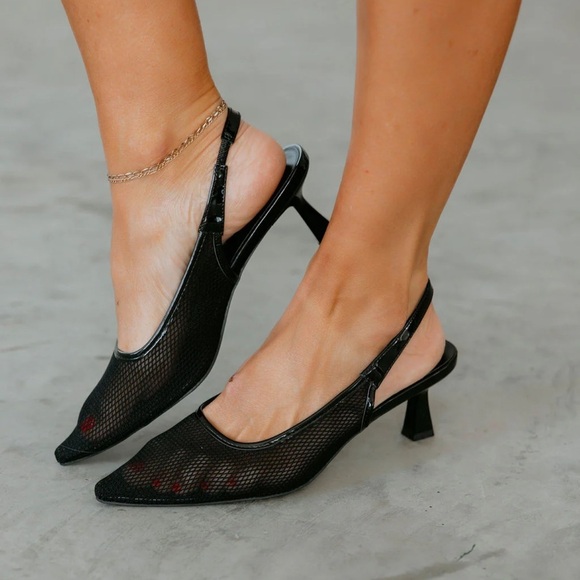Wild Diva Shoes - Wild Diva Lounge Mesh Kitten Heels Size 7 Black Slingback Pointed Toe NEW
